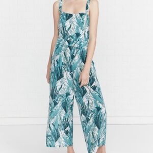 Amour Vert Riviera Palm Jumpsuit in teal green and white silk Size XS